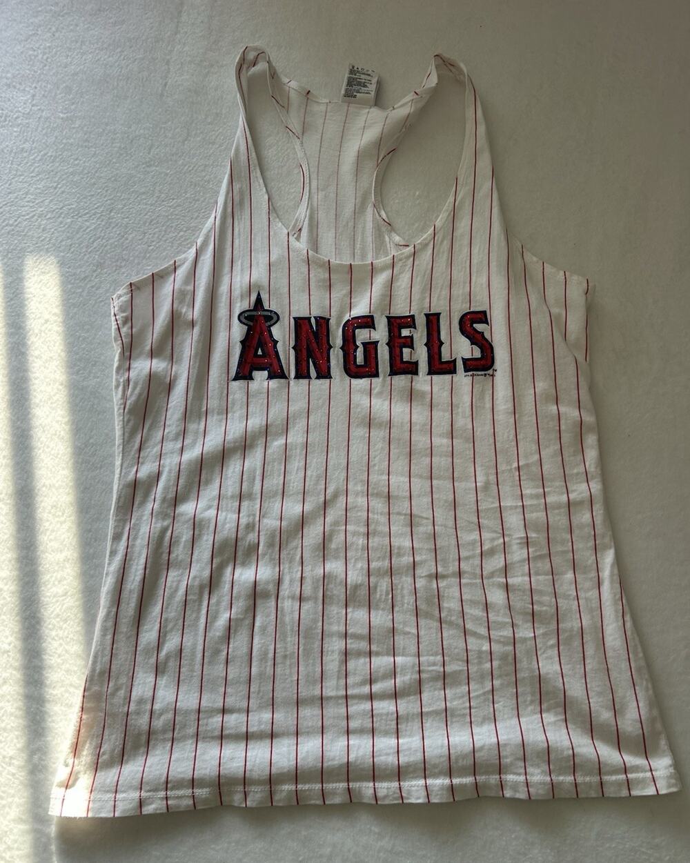 5th & Ocean Los Angeles Angels MLB Pinstripe Racerback Tank Top Shirt XL